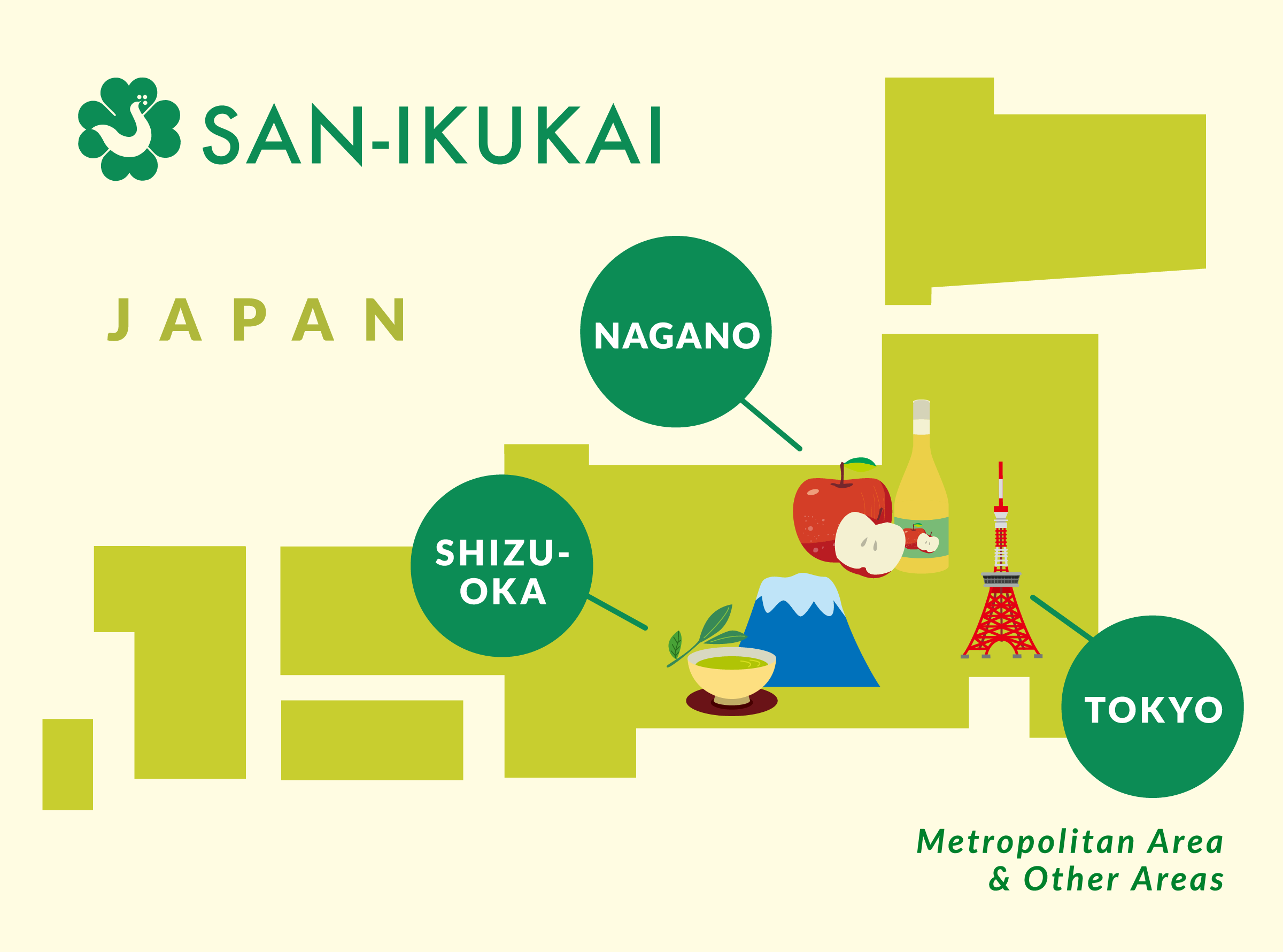 Map of San-ikukai offices in Japan