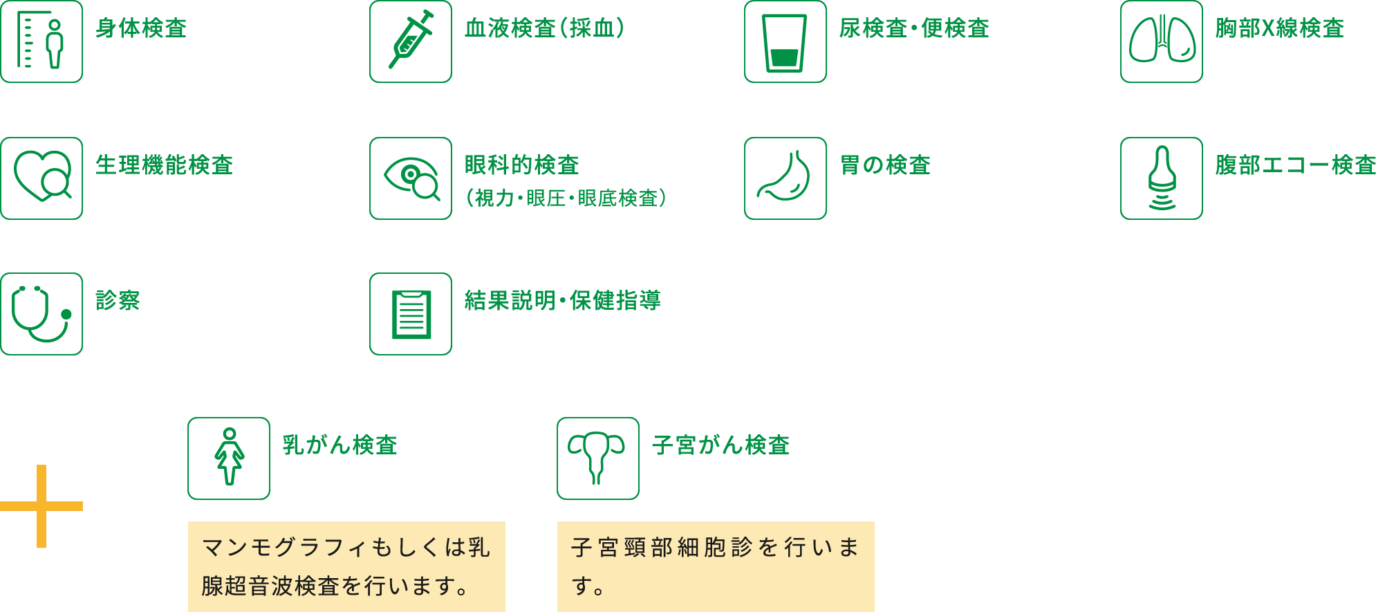 検査項目：標準項目・乳がん検査・子宮がん検査